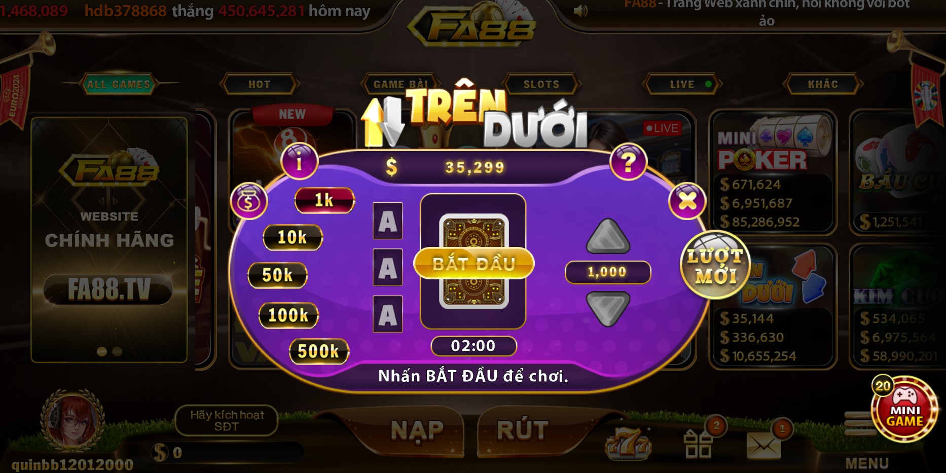 Game Trên Dưới-Tham gia ngay với hẹ thống thưởng cực lớn và hấp dẫn!